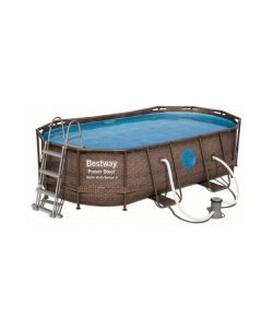 PISCINA OVALE 'RATTAN' BESTWAY CON OBLO', FILTRO, SCALA, COPERTURA 427x250x100 CM